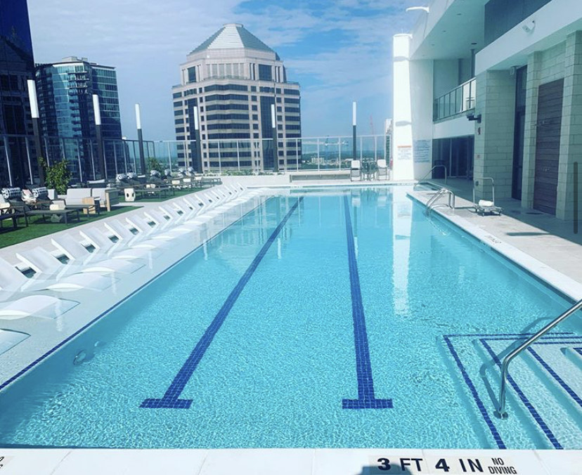Rooftop lap pool photographed by Opulent Pools